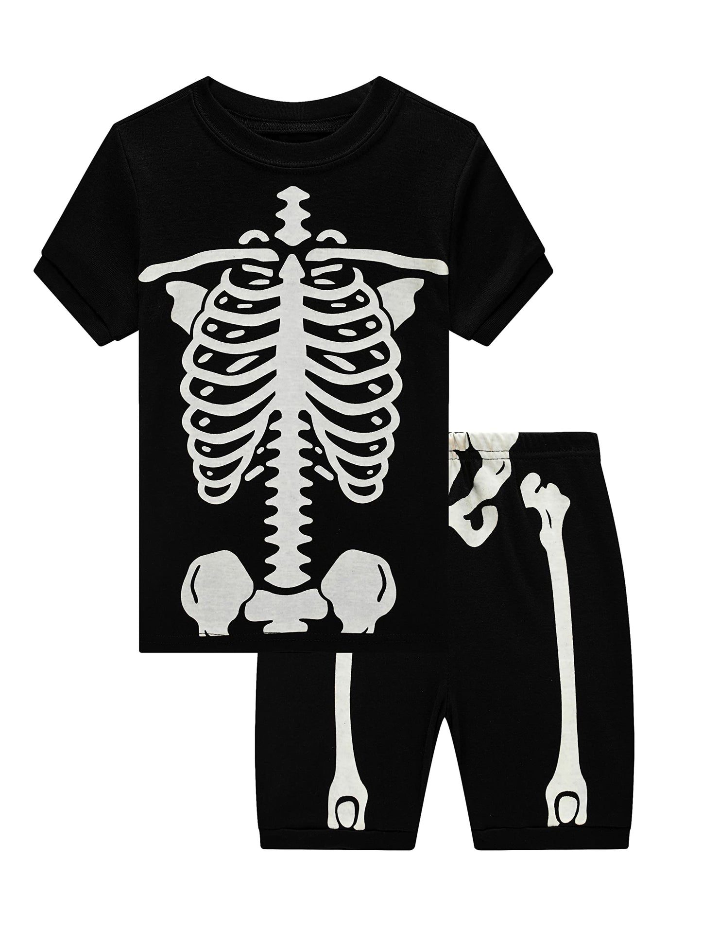 Family Feeling Baby Boys Girls Pajamas Glow In The Dark Skeleton Halloween Short Sleeve Cotton Summer Jammies Toddler Kid Pjs Si