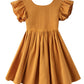 Dutebare Baby Girls Dress Cotton Linen Ruffle Sleeveless Dresses Toddler Casual Party Sundress Yellow 90