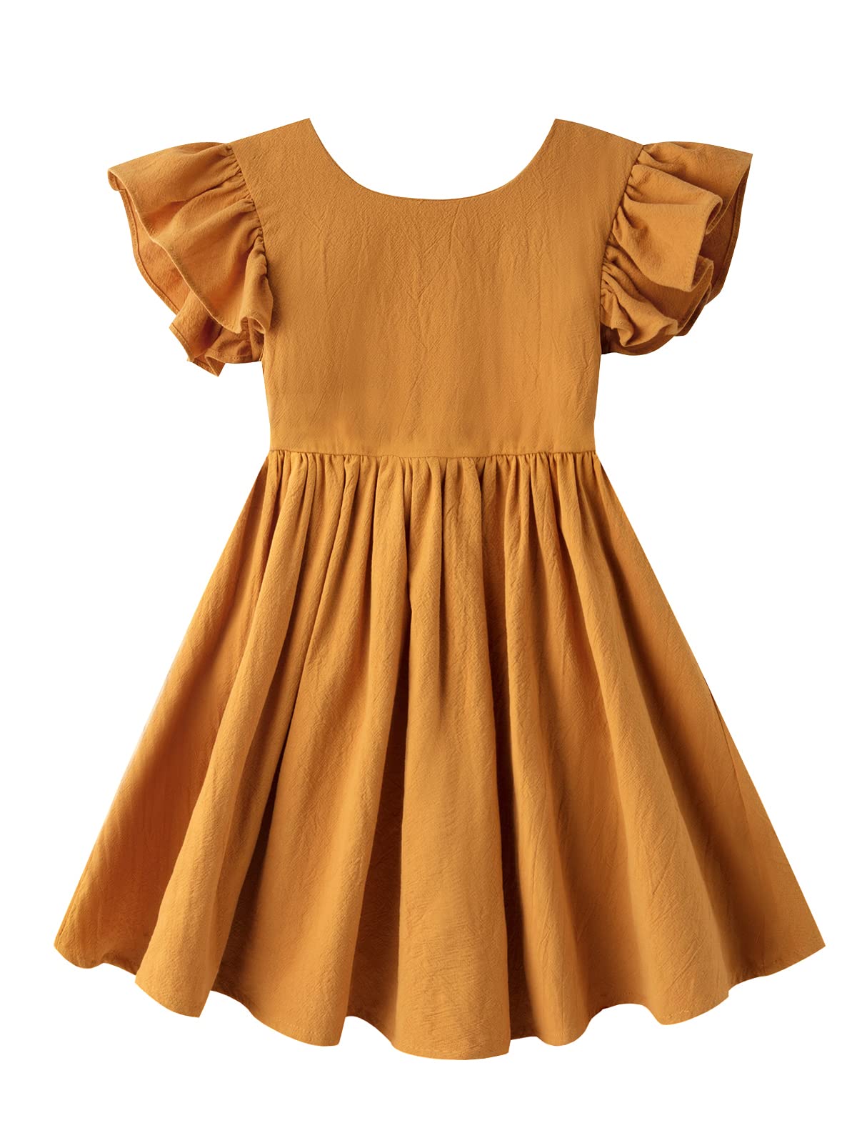 Dutebare Baby Girls Dress Cotton Linen Ruffle Sleeveless Dresses Toddler Casual Party Sundress Yellow 90
