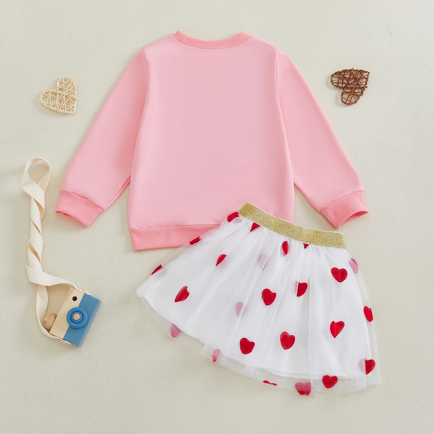 Yingisfitm Toddler Girl Valentines Day Outfit Letter Sweatshirt Love Heart Tutu Skirts Sets Little Girl Valentine Clothes (Pink,