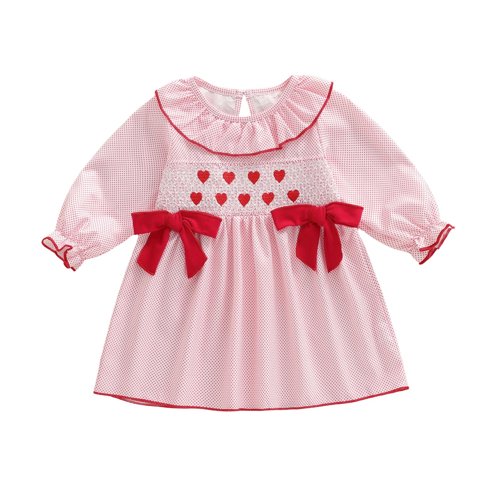 Toddler Baby Girl Valentines Day Outfit Infant Heart Smocked Dress Vintage Princess Dresses Cute Baby Spring Clothes (Heart Embr