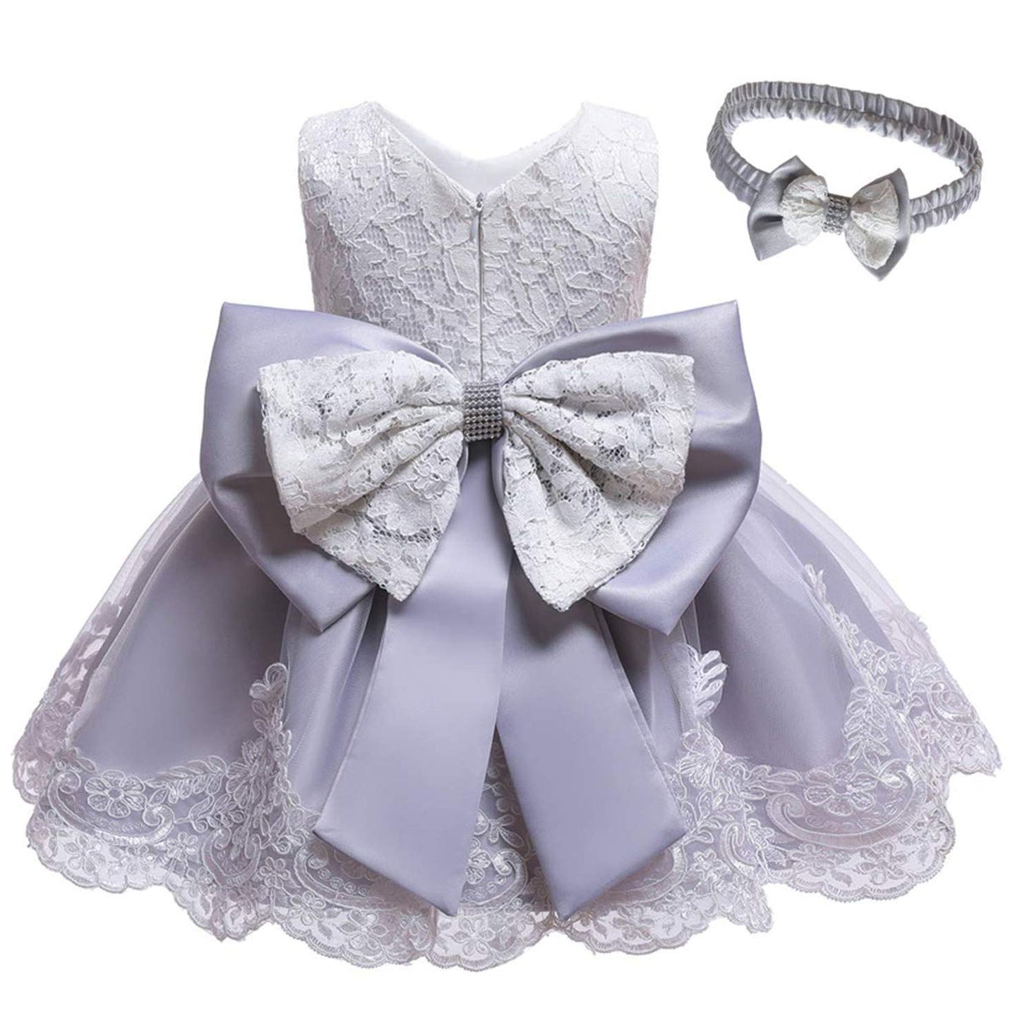 Little Girls Christmas Embroidery Lace Dresses Princess Easter Halloween Wedding Formal Event Dress(Gray,120)
