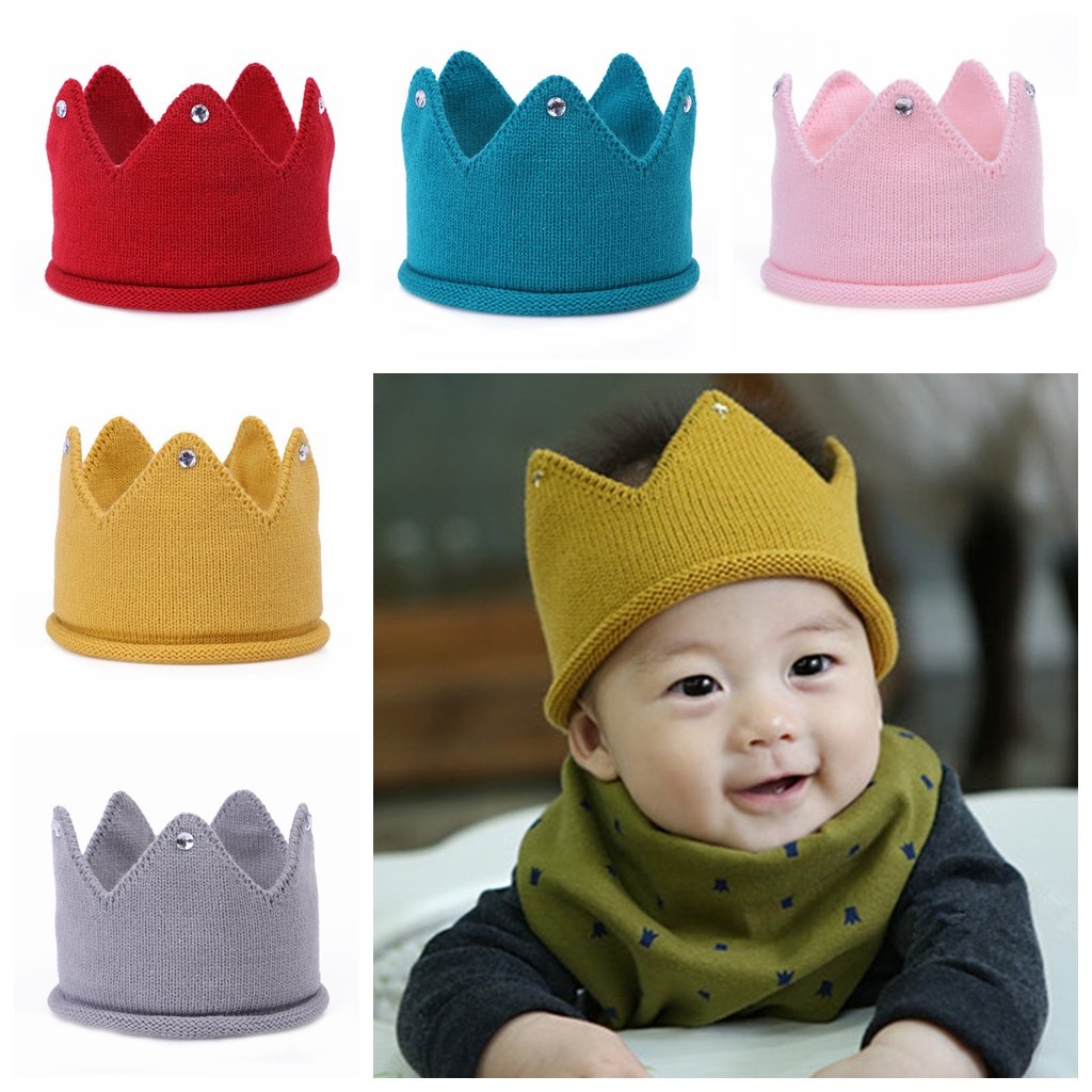 Baby Crown Hat Boys Girls Knit Headband Birthday Party Warm Crochet Beanie For Toddler Child Ptk20 (Red)