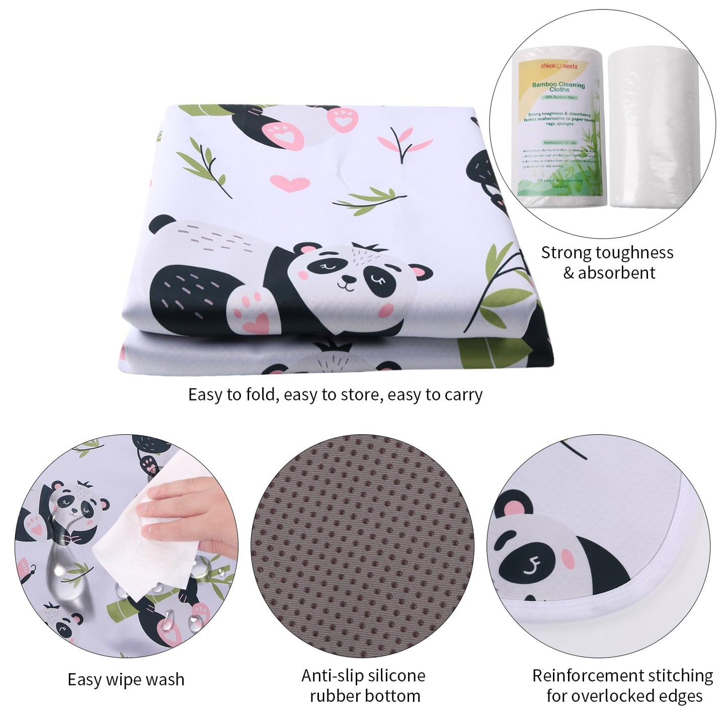 Chicmoments 59'' Huge Toddlers' Highchair Splat Mat, Panda Non-Slip Baby Place Mat, Kids' Leakproof Splash Spill Floor Mat With