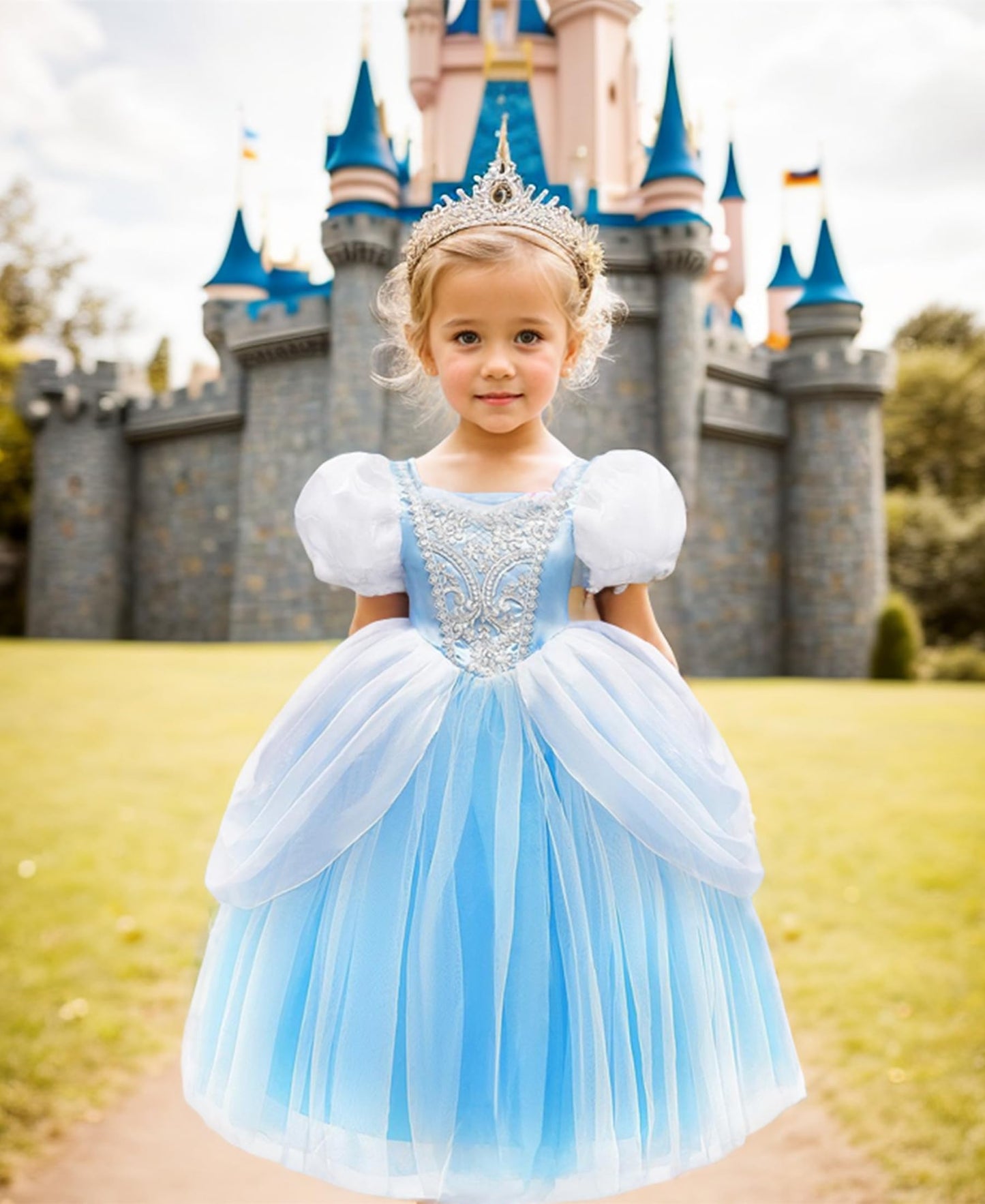 Axaxa Girls Cinderella Costume Halloween Princess Dress Up Fancy Birthday Party Ball Gown With Accessories