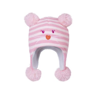 Langzhen Toddler Kids Infant Winter Hat,Earflap Knit Warm Cap Fleece Lined Beanie For Baby Boys Girls (Bear -Pink Stripe, 2-4 T)