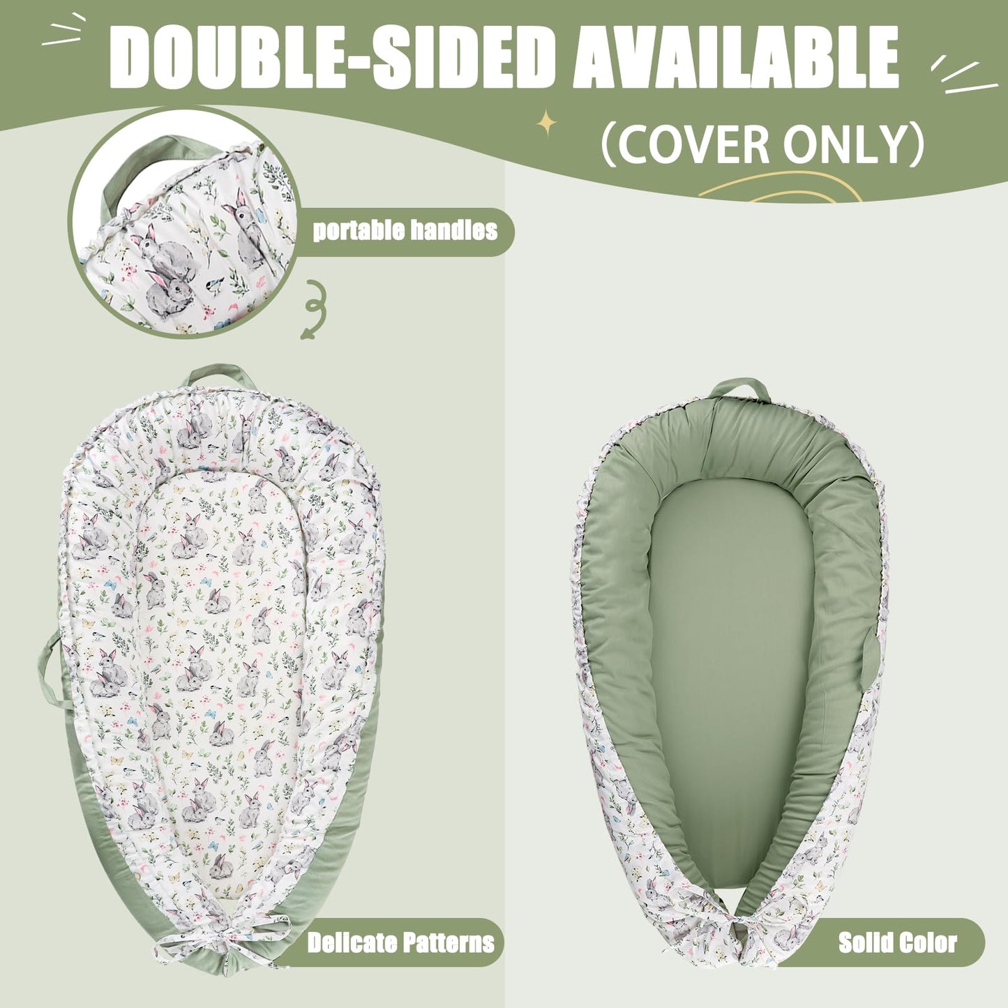 Jundetye Baby Lounger Cover For Boys Girls, Reversible Baby Nest Cover, Adjustable Baby Lounger Replaceable Cover For Infant New
