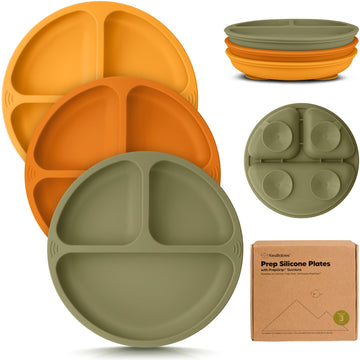Keababies Suction Plates For Baby, Toddler - 3-Pack 100% Silicone Toddler Plates, Divided Baby Plates With Suction, Silicone Pla
