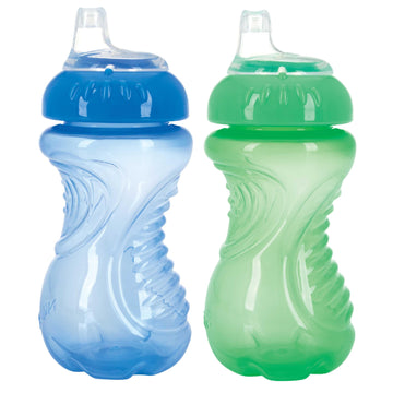 Nuby 2 Piece No Spill Easy Grip Trainer Cup 10 Oz, Blue/Red