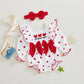 Dcohmch Baby Girls Valentines Day Outfit Heart Print Bow Ruffles Long Sleeve Romper Cute Headband Newborn Clothes (Red, 3-6 Mont