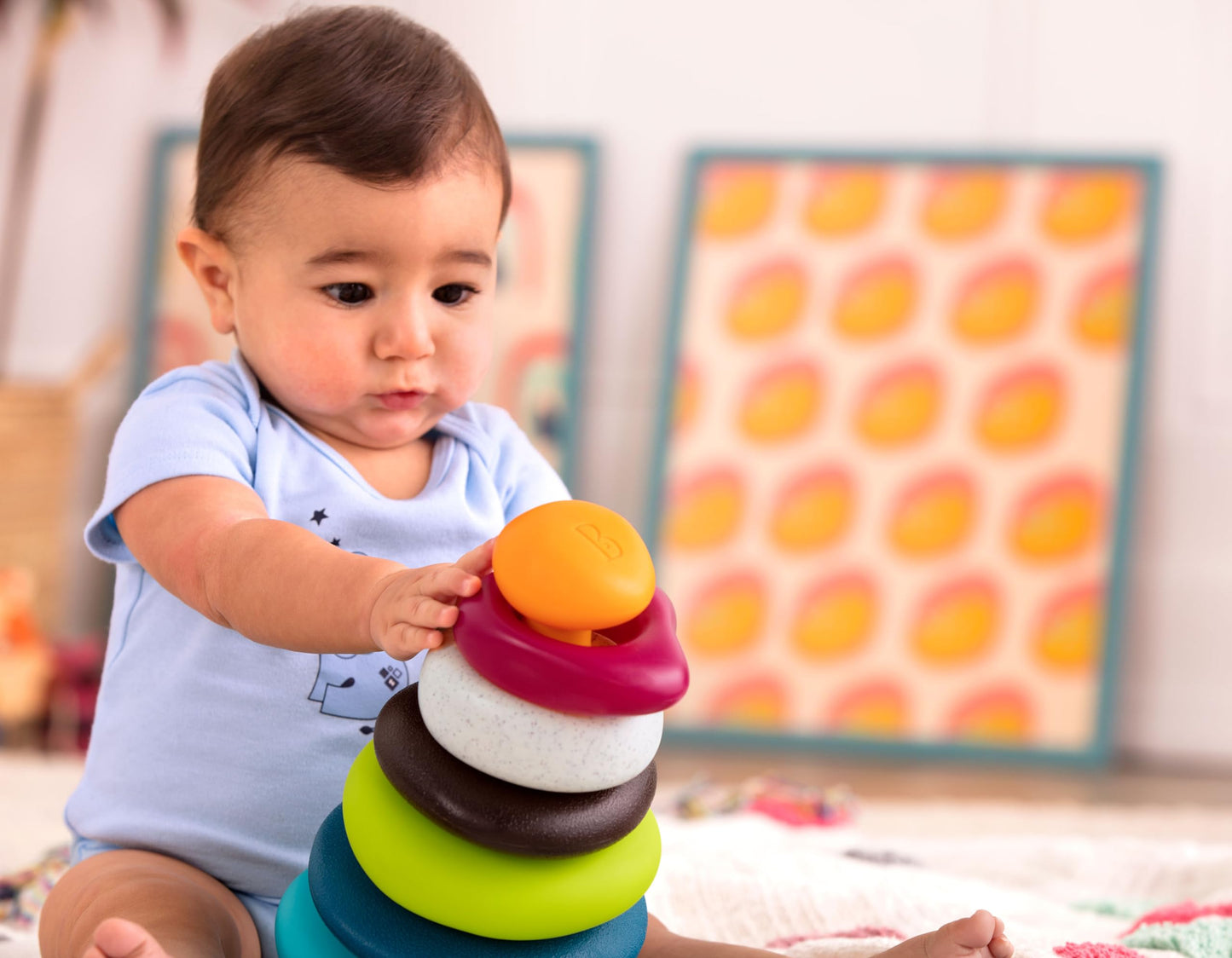 B. toys - Stacking Rings - Textured Ring Stacker for Babies - Early Development Toys - 100% Non - Toxic - Fun & Educational - Gr