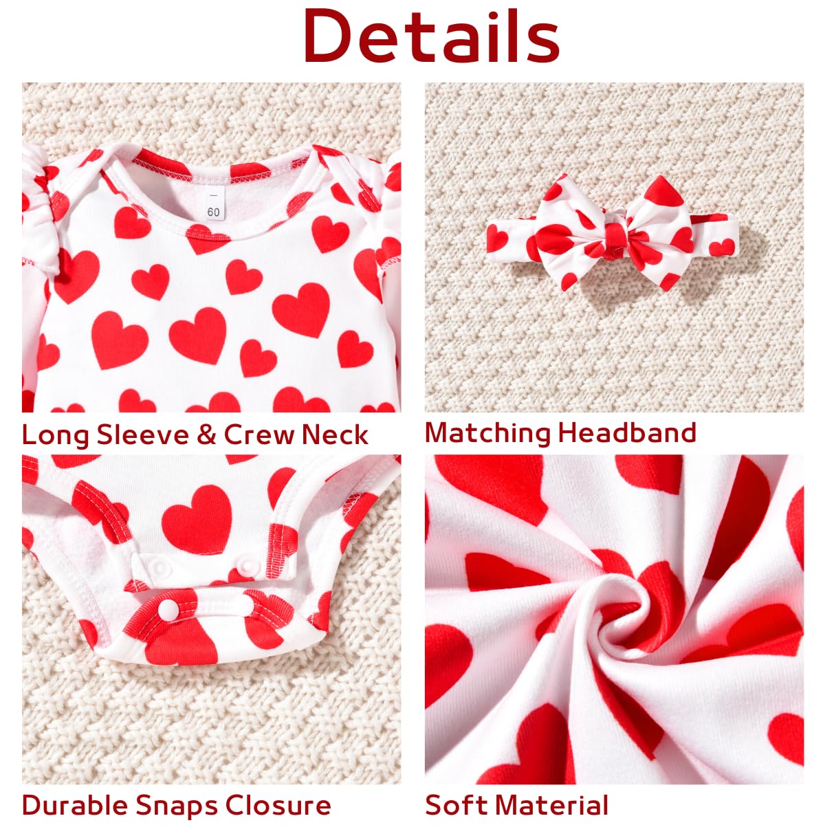 Aalizzwell 3-6 Months Infant Baby Girls Valentines Day Clothes Set Heart Outfit Clothing