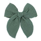 5.5 Inch Green Fable Hair Bow: Handmade Linen Cotton Hair Clip For Girls - 1 Pcs