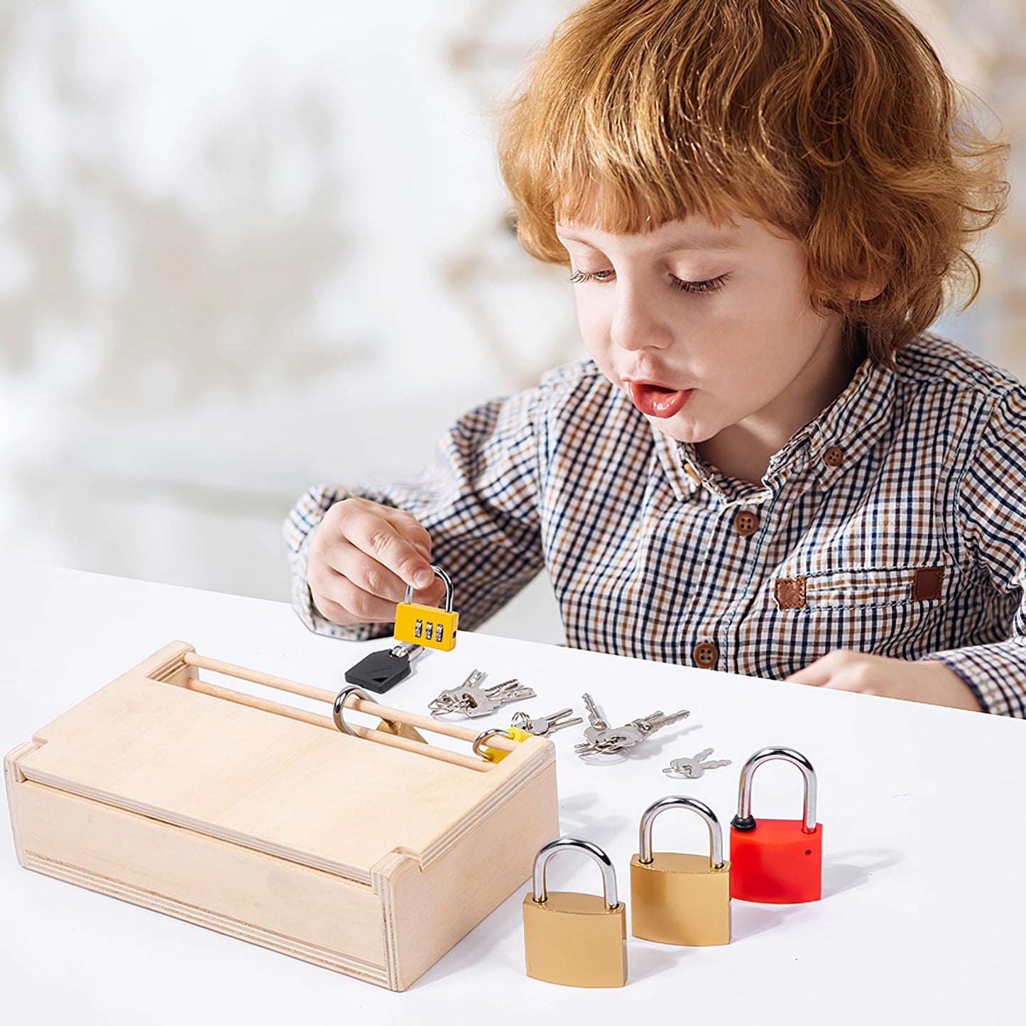 MIKNEKE Montessori Lock and Key Toy Set for Toddlers, Educational Locks and Keys Toy, Montessori Materials Homeschool Preschool
