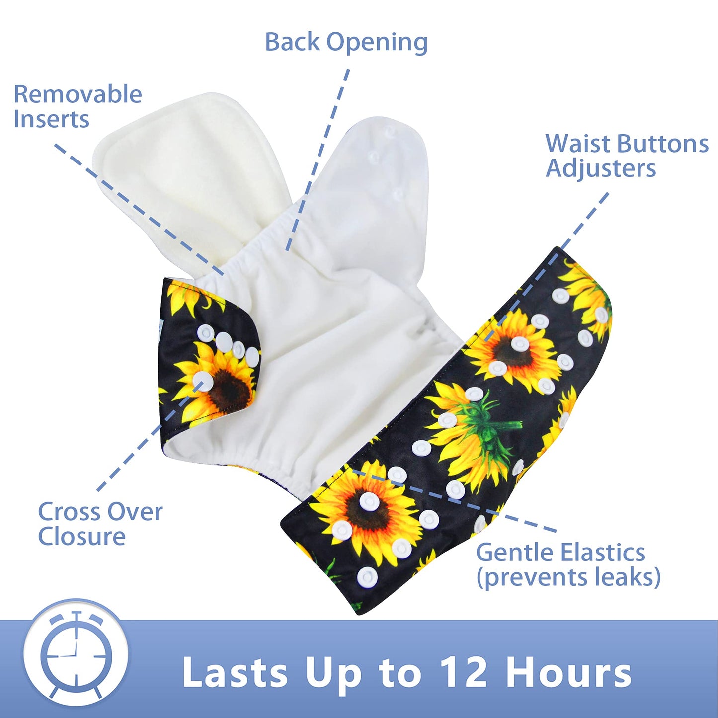 Leekalos Cloth Diapers Reusable for Boys and Girls, Baby Diaper Cloth with Inserts & Wet Bag One Size