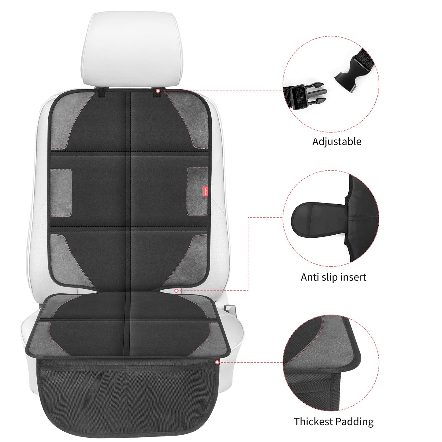Luilanc Car Seat Protector With Thickest Padding,Waterproof 600D Fabric Child Baby Seat Protector With Storage Pockets,Non-Slip