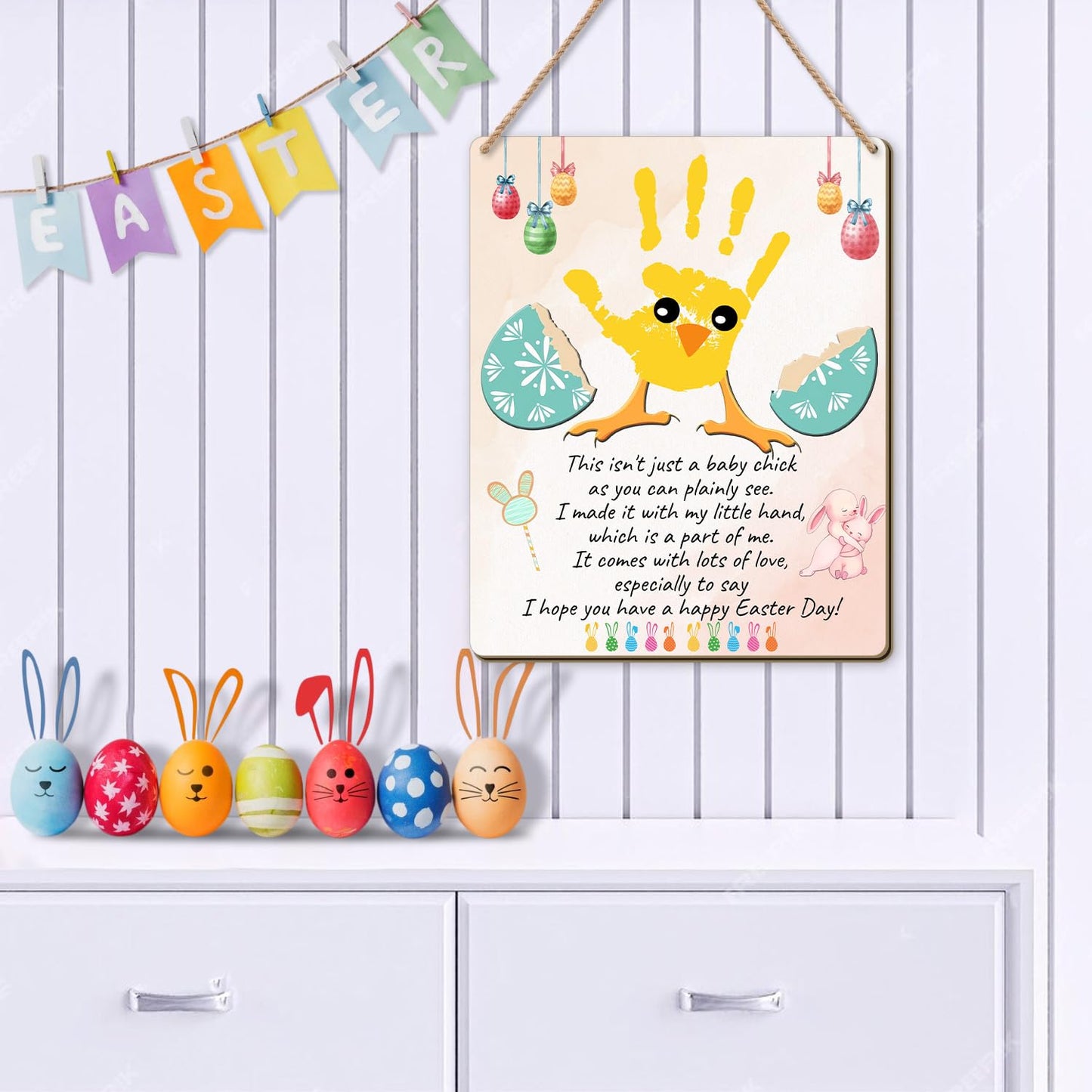 Diy Baby'S First Easter Handprint Sign, Baby First Easter Gifts For Babies Toddler, Baby Easter Crafts, Baby Handprints Keepsake