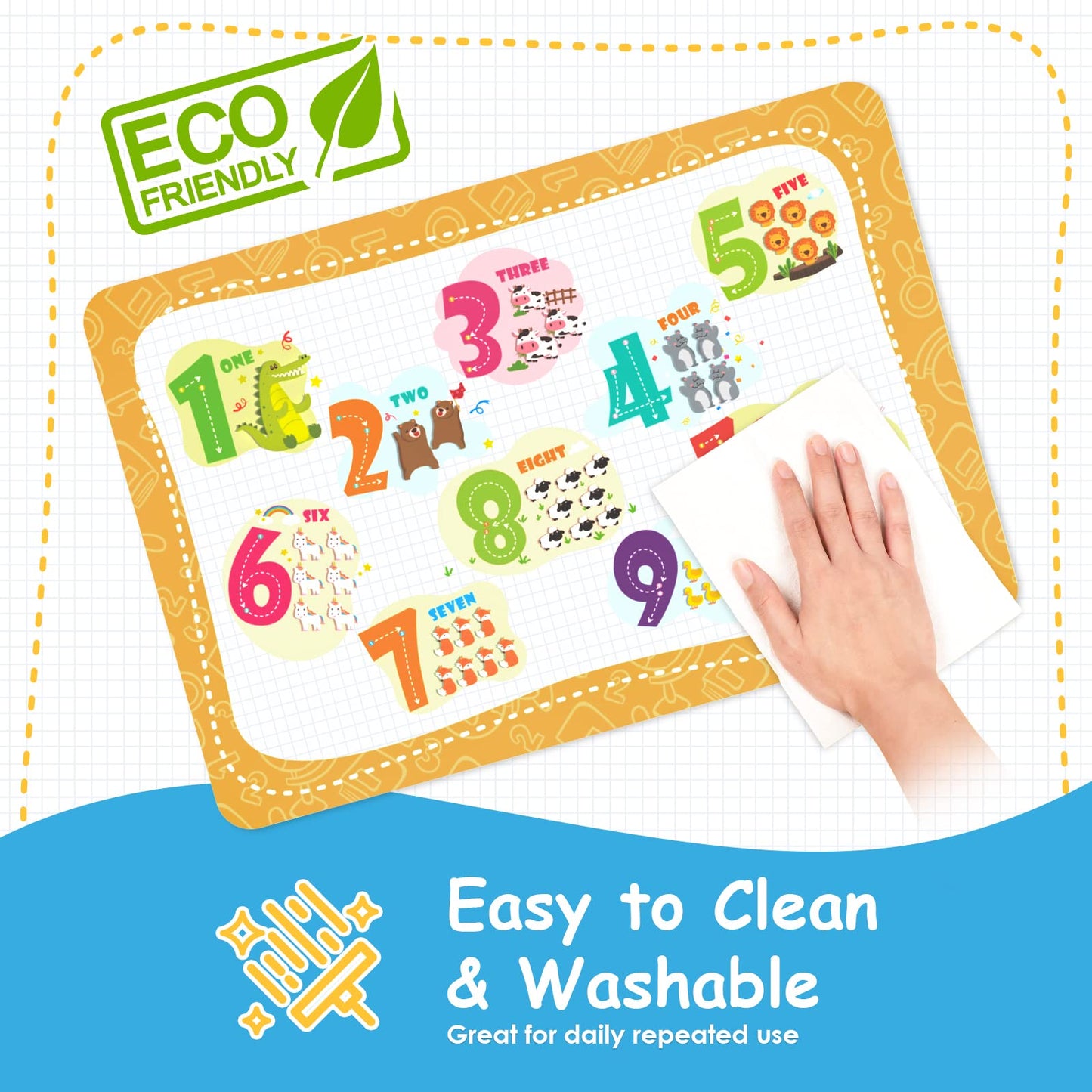 Nibaby Educational Placemats For Kids Reusable Wipeable - Toddler Placemats For Learning Alphabet Abc Color Number Shape - Kids