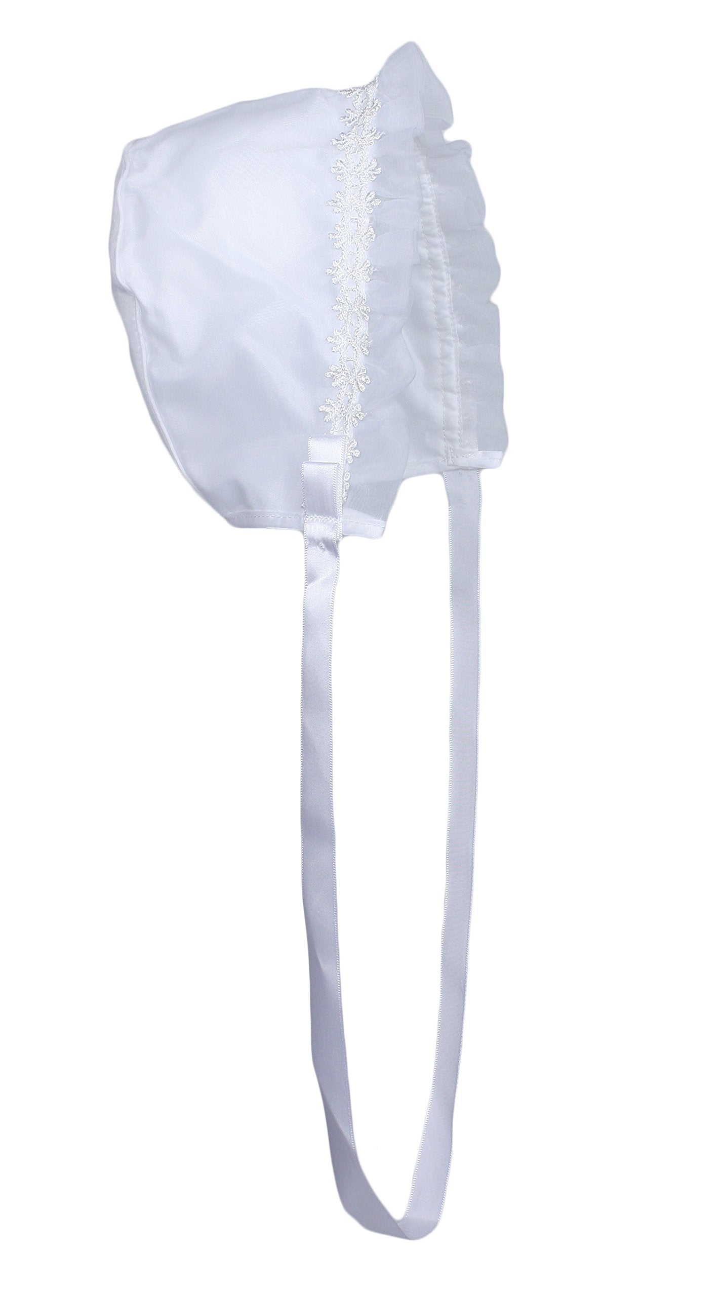 Christening Day Girls' White Organza Overlay Gown With Sheer Flowers 24M