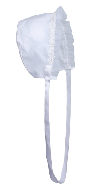 Christening Day Girls' White Organza Overlay Gown With Sheer Flowers 24M