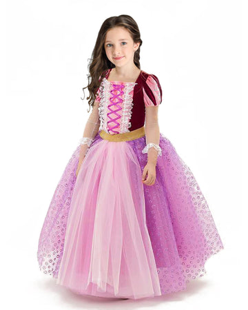 Tyhtym Rapunzel Costume Little Girls Tangled Princess Cosplay Flowers Purple Dress Up Halloween Birthday Party With Tiara Access