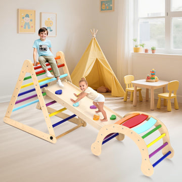 YOLEO Large Pikler Triangle Set 7-in-1 with Adjustable Height, Montessori Toddler Climbing Toys Indoor with Sturdy Base, Easy-Fo