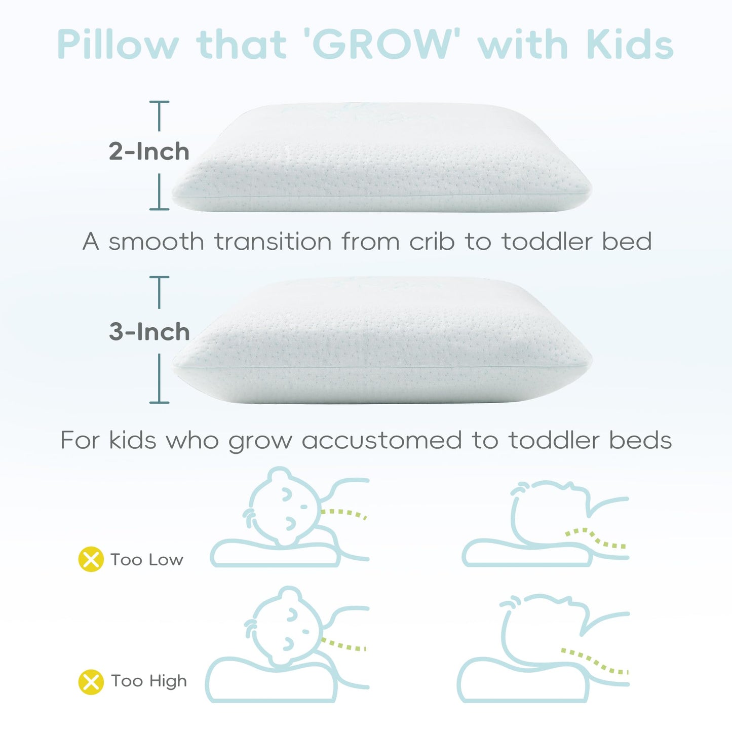 Attababy Toddler Pillow, Adjustable Memory Foam Small/Mini Pillow For Toddler 2 Years & Above, For Kids Sleeping, Napping Or Tra