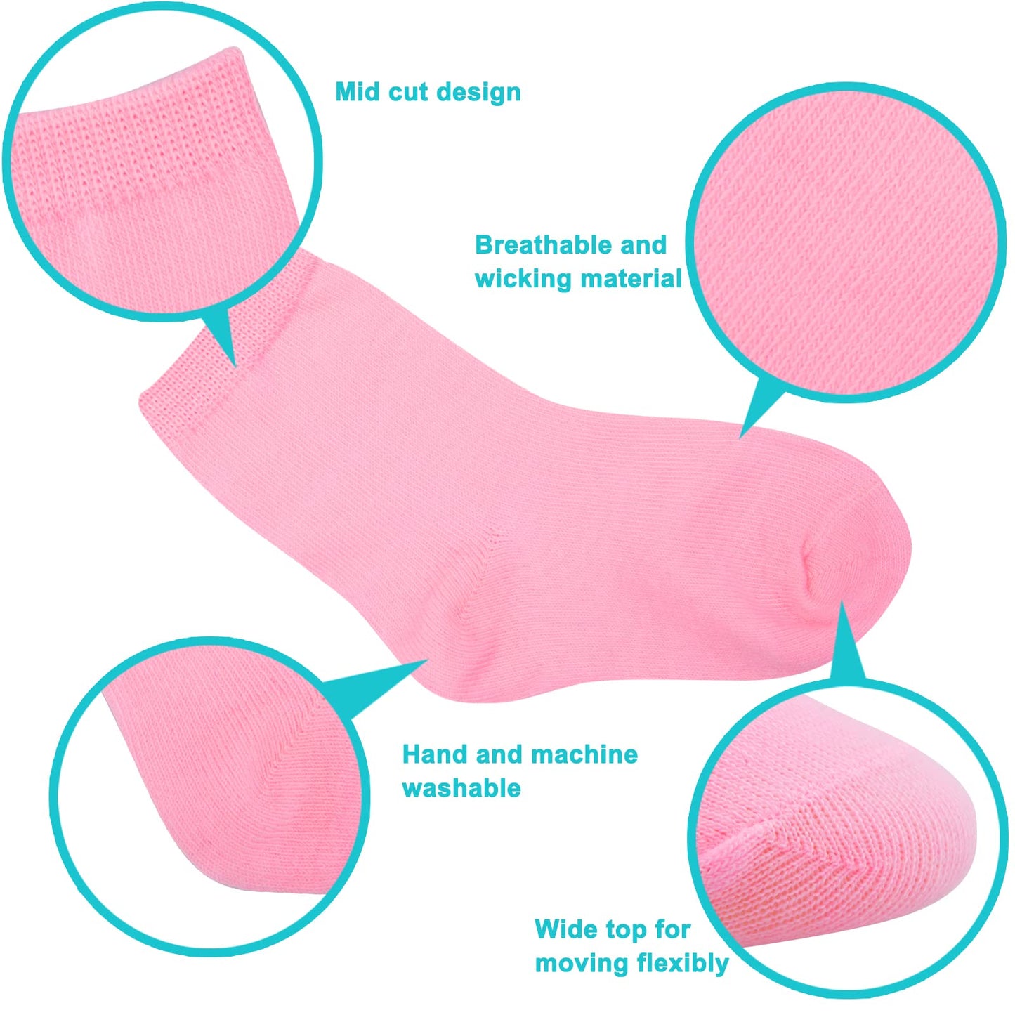 Duufin 18 Pairs Toddler Crew Socks Girls Mid Cut Socks Kids Crew Socks Mid Rise Toddler Socks, 4-6X