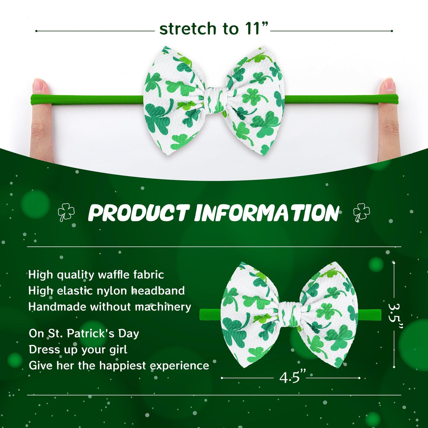 Yanjie Baby Bows Nylon Green Bow Headbands For Infant Girls Shamrock Clover Headband Newborn Toddler Headband St Patricks Day Ha