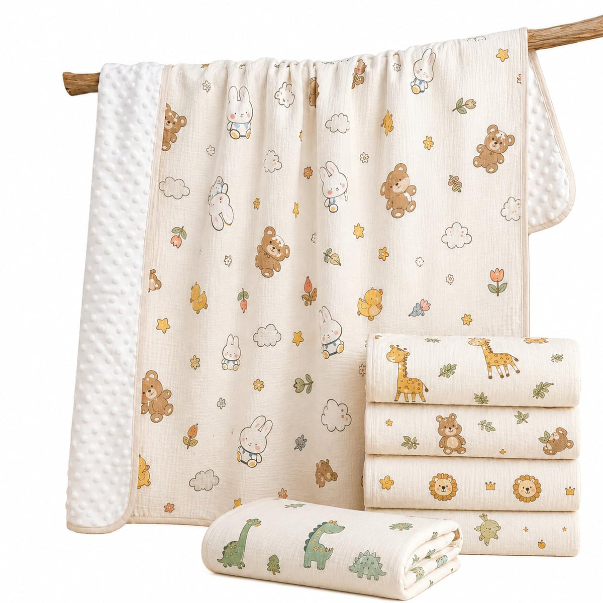 Infantura Baby Soft Muslin Thick Blanket Cotton and Dotted Backing Double Layer Receiving Blanket  Pack of 1 (Assorted Prints) 