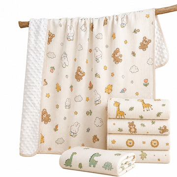 Infantura Baby Soft Muslin Thick Blanket Cotton and Dotted Backing Double Layer Receiving Blanket  Pack of 1 (Assorted Prints) 