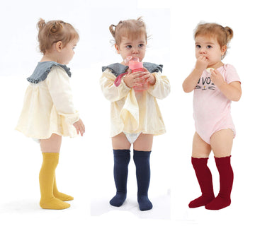 Epeius Baby Girls Uniform Knee High Socks Newborn Infant Boy Tube Ruffled Stockings Baby Long Socks For 1-6 Months,Navy/Burgundy