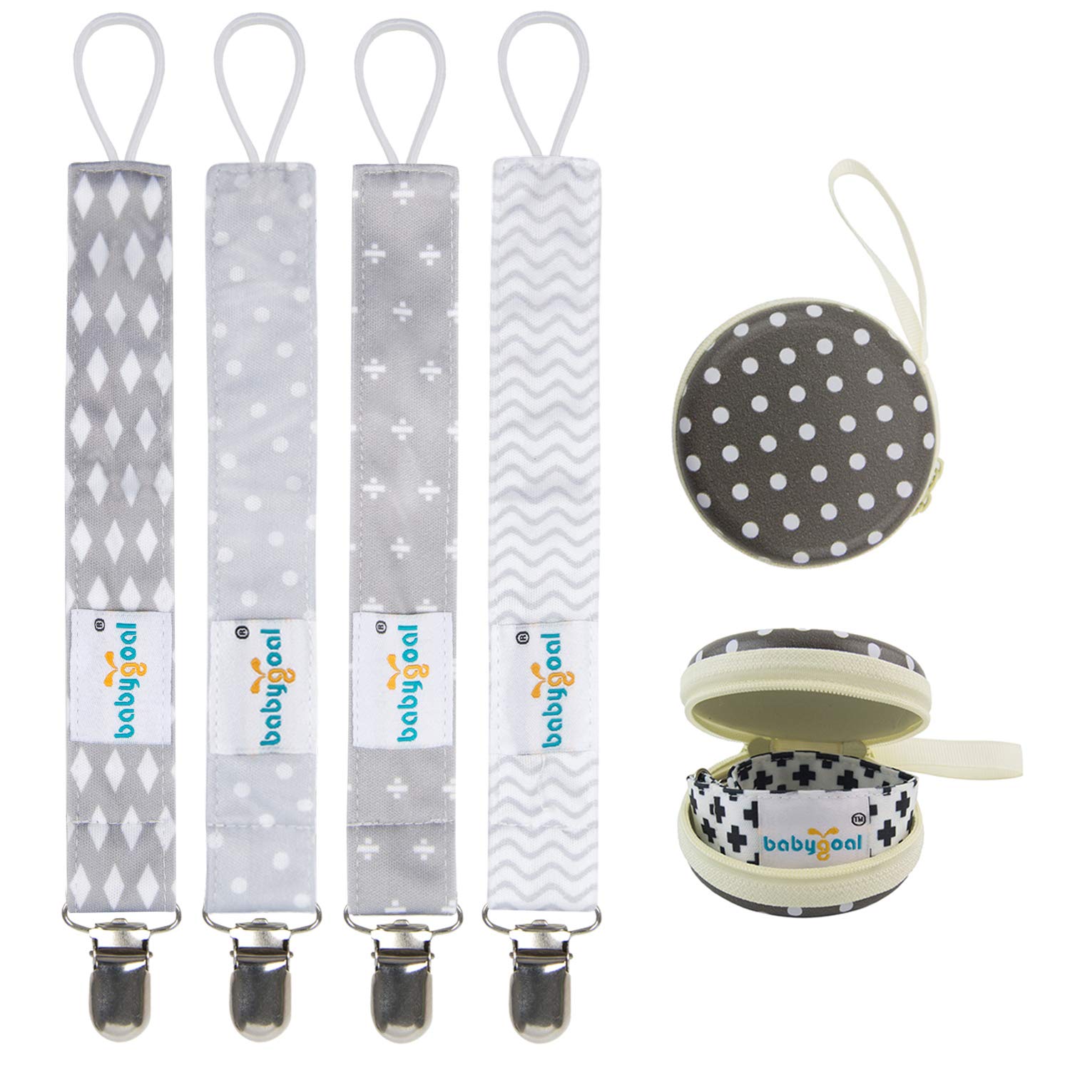 Babygoal Baby Pacifier Clips With Pacifier Case, 4 Pack Pacifer Holder For Girls And Boys Fits For All Pacifier Styles, Baby Toy