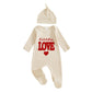 kacubwyy Baby Valentines Outfit Girl Boys Long Sleeve Footie Rib Onesie knot Hat Spring Clothes Newborn Outfits Infant Set (Beig