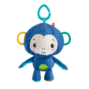 Fisher-Price Activity Monkey & Ball, 2-in-1 Plush take-Along Baby Toy with teether Accents