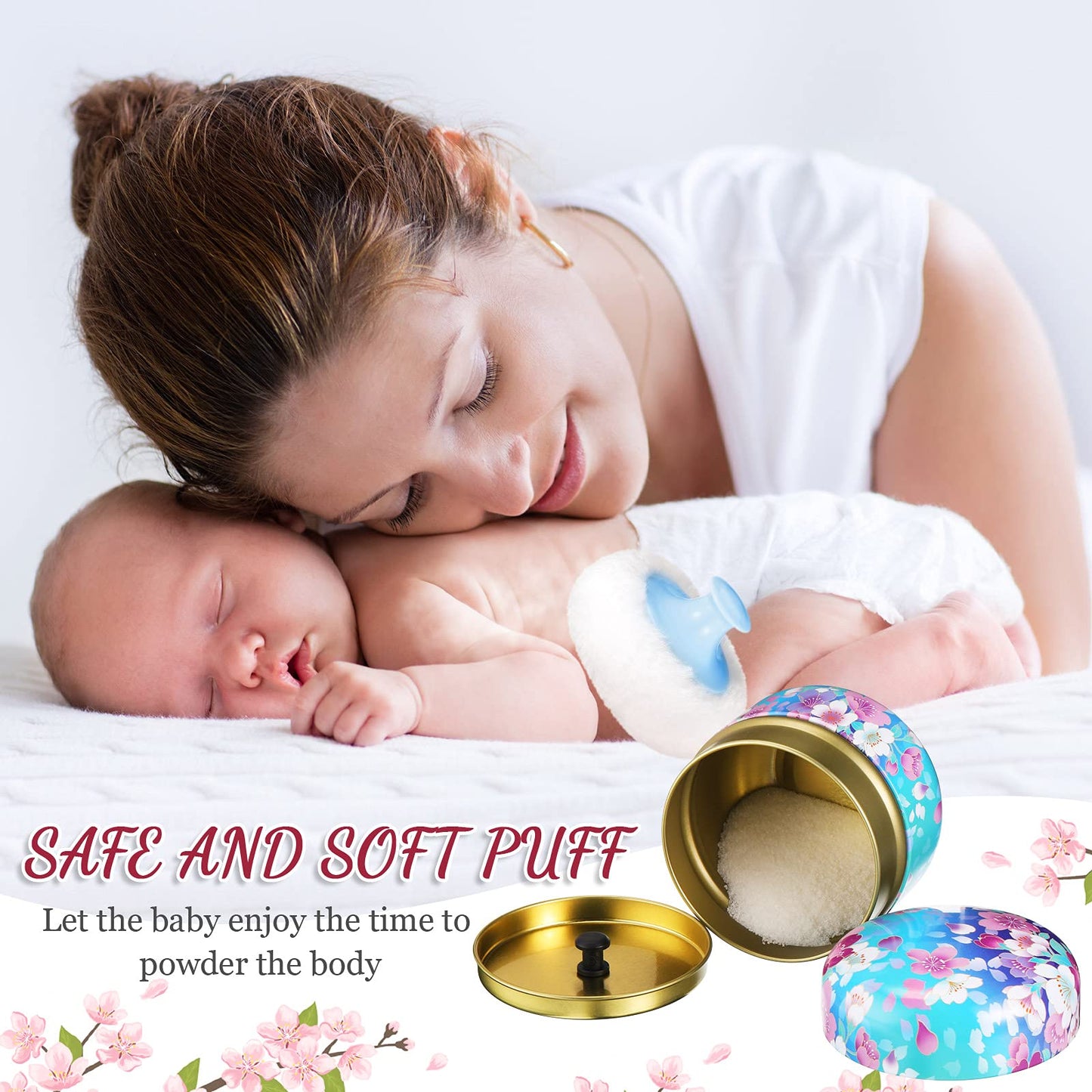 2 Pieces Body Powder Puff And Container, Soft Powder Puffs And 2 Pieces Spoon Loose Powder Tea Container Case Dusting Powder Box