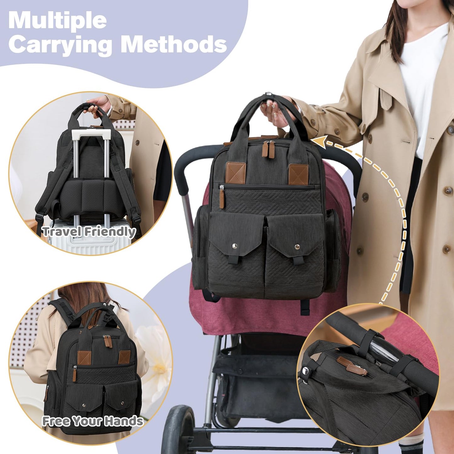 JSTPRO Diaper Bag Backpack - Large Diaper Bag with Portable Changing Pad as Baby Shower Gifts, Lightweight Waterproof Unisex Tra