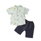 Bold N Elegant Cool Tiger Cartoon Print Boys Shirt And Denim Shorts Party Dress Clothing Set For Little Baby Boy Kids (Green, 2
