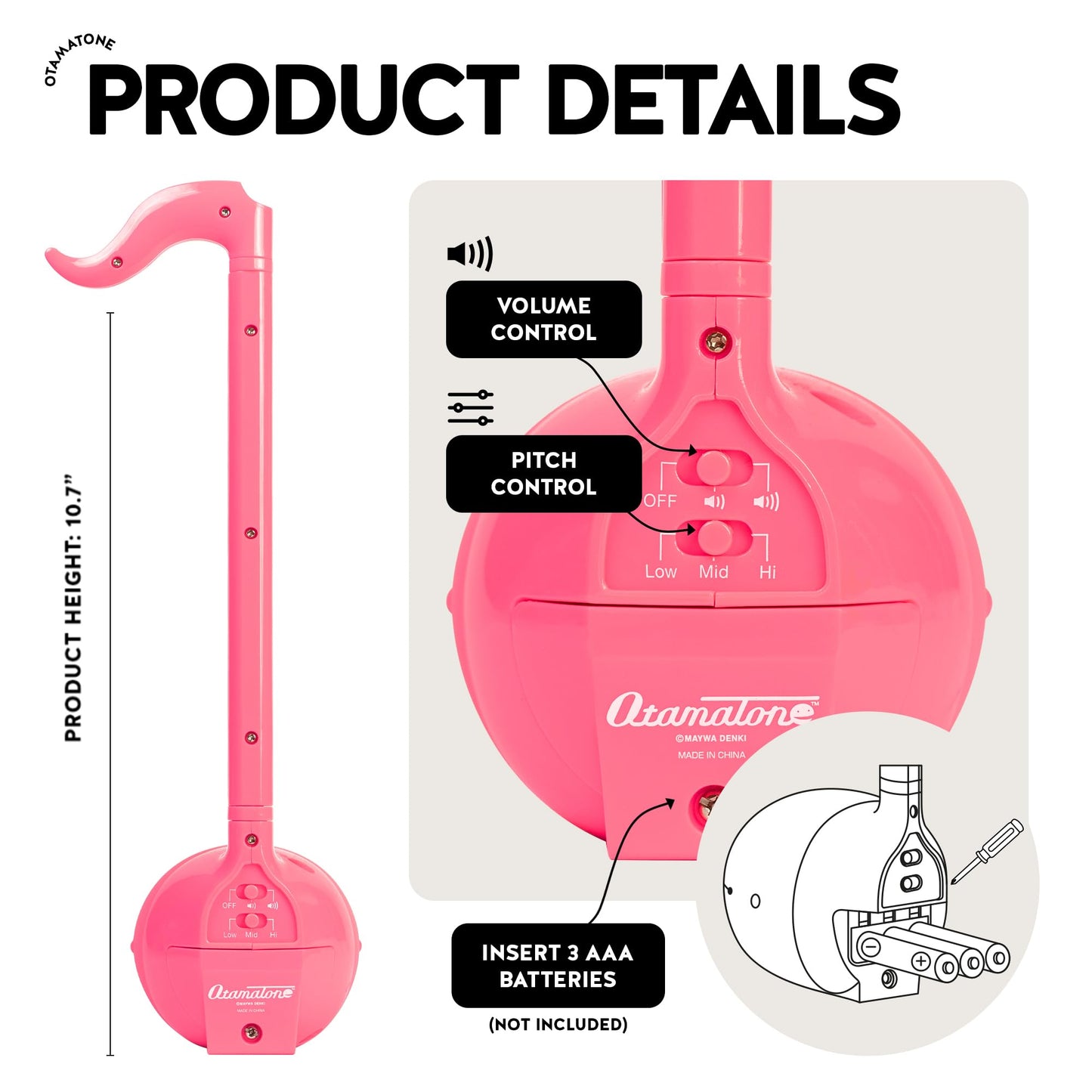 Otamatone Classic [English Edition] Hot Pink Japanese Electronic Musical Instrument Portable Synthesizer from Japan Maywa Denki