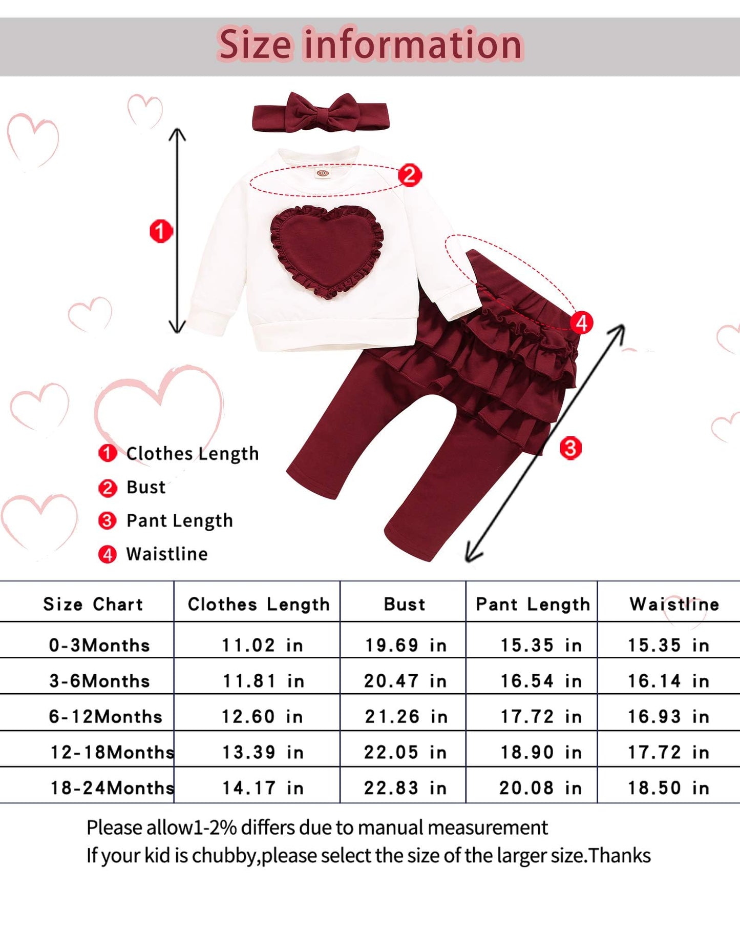 Nzrvaws 2T Girl Clothes Baby 3T Toddler Girl Outfit Love Heart Sweater Long Pant Clothing For Infant Girl