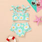 Younger Tree Toddler Girls Two Pieces Swimsuit Color Block Stripe Swimwear Summer Beach Bathing Suit 18M-5T(Green#Daisy 12-18 Mo