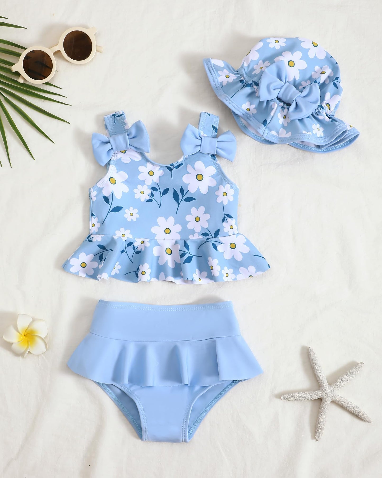Mioglrie Toddler Girl Bathing Suit 4T 5T Swimsuit Girls Toddler Beach Swim Suit 2 Piece Blue Dasiy Bikini Summer Swimwear Tankin