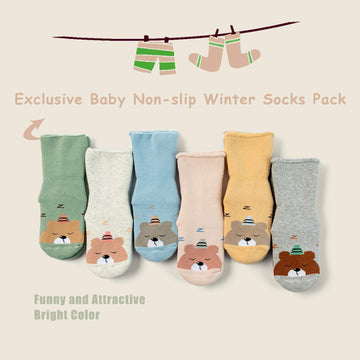 Howjojo Baby Warm Socks With Grips For Baby Boys Non Slip Winter Socks Baby Girls Thick Crew Socks 6 Pack 6-12 Months