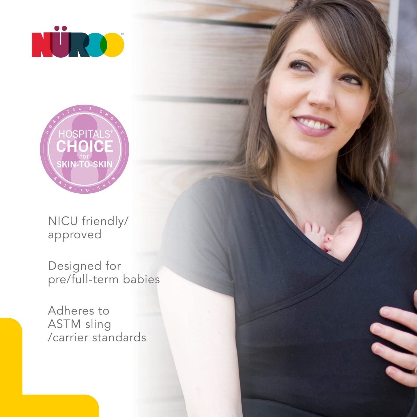 Brownmed - NuRoo Pocket - Comfortable Skin-to-Skin Shirt for Mom & Baby - Full-Coverage Baby Wrap Carrier Shirt for Newborns - B