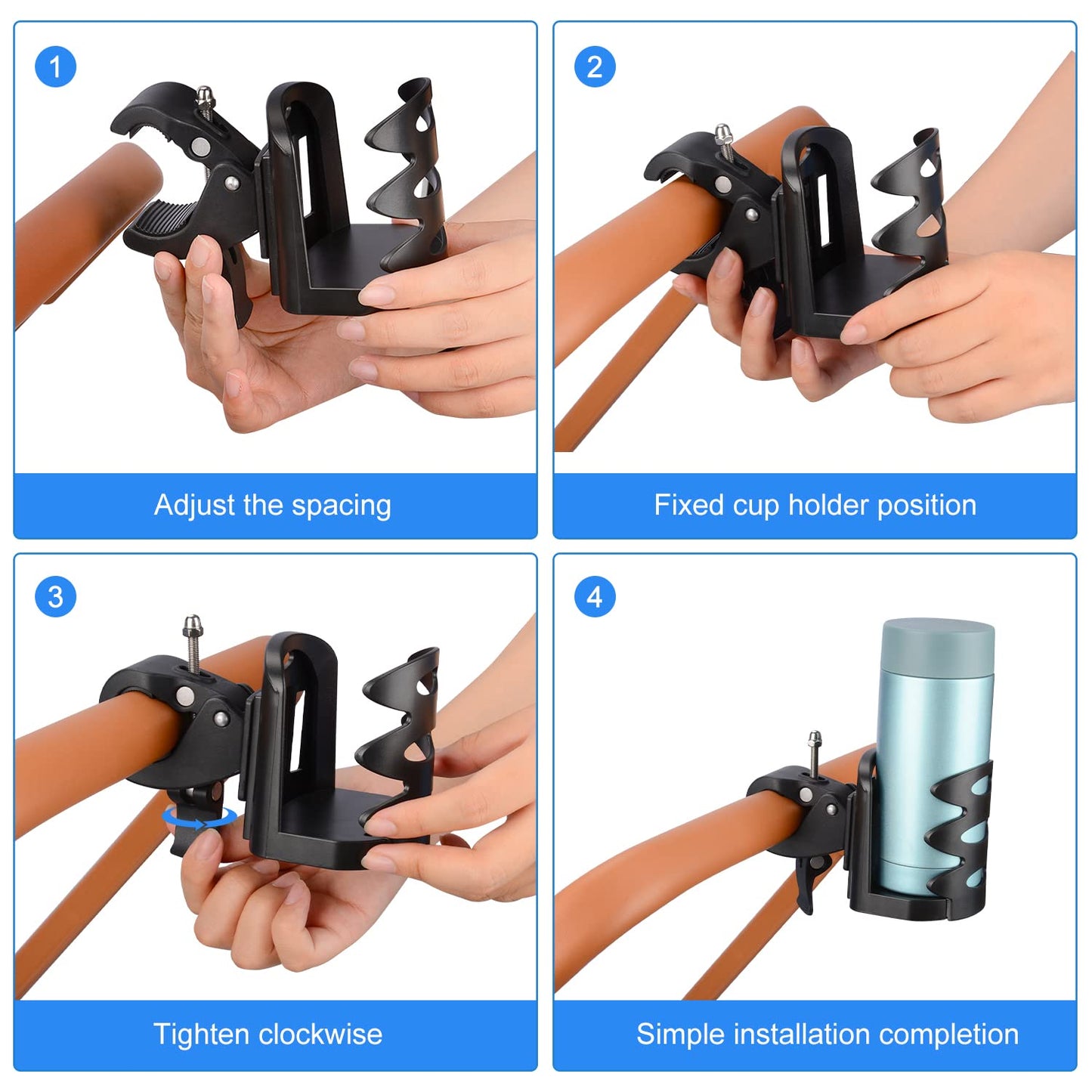 Supregear Cup Holder, 360 Degree Rotation Stroller Bike Water Bottle Holder Cup Holder, Universal For Walkers, Rollators, Wheelc