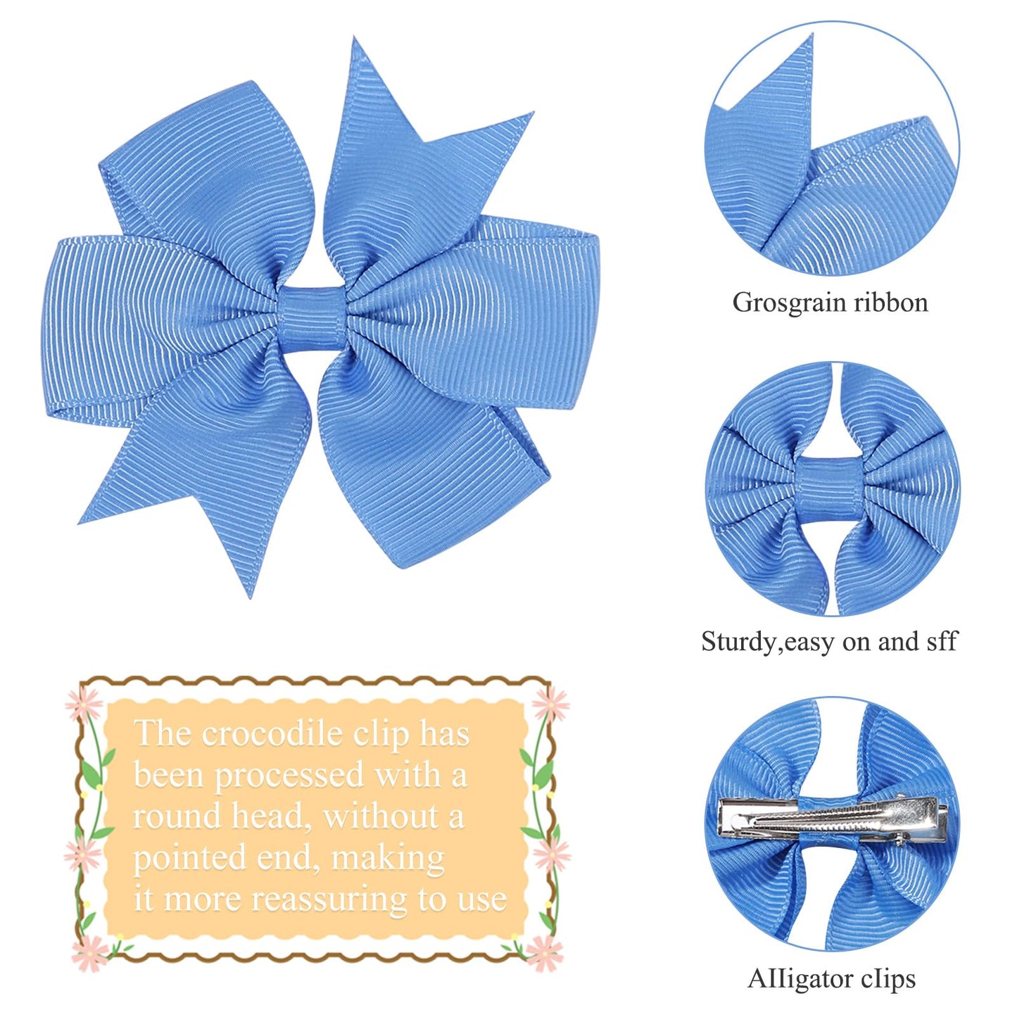 Choicbaby 3 Inches Hair Bows For Girls Blue Grosgrain Ribbon Pinwheel Hair Bows Clips Toddler Bows Hair Clips For Birthday Baby