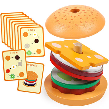 Kizh Wooden Burger Sorting Stacking Toy for Toddlers - Preschool Montessori Educational Fine Motor Toys for Kids Boys Girls