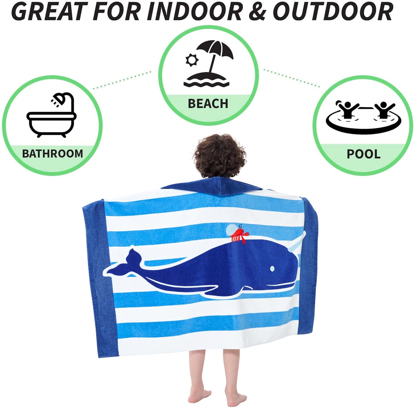 Bavilk Kids Hooded Bath Beach Towel Girls Boys Swim Pool Cover Up Super Absorbent Cute Cartoon Animal Full Vitality (Blue Narwha