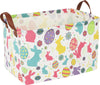CLOCOR Easter Eggs Basket Empty with Colorful Eggs-pattern,Rectangular Easter Gift Basket with Handles for Boys and Girls,Toys B
