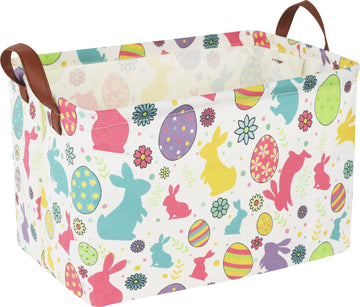 CLOCOR Easter Eggs Basket Empty with Colorful Eggs-pattern,Rectangular Easter Gift Basket with Handles for Boys and Girls,Toys B
